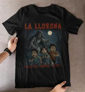 Men's Short-Sleeve Round Neck Cotton T-Shirt - Casual T-Shirts for Mexican Culture Fans, Unisex Menswear Top with La Llorona Mexican Horror Story Digital Print, Iconic Norteño-Ranchera Singers Design, Shortsleeve