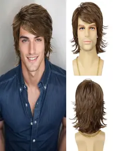 1PC Mens Wig Short Brown Layered Heat Resistant Synthetic Wigs for Male Daily Party Cosplay Costume Halloween Wig