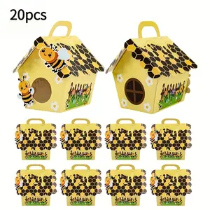 20 Bee-Themed Party Favor Boxes With Playful Bee Designs, Suitable For Weddings, Birthdays, Baptisms, And Celebrations, Decorated With Bees