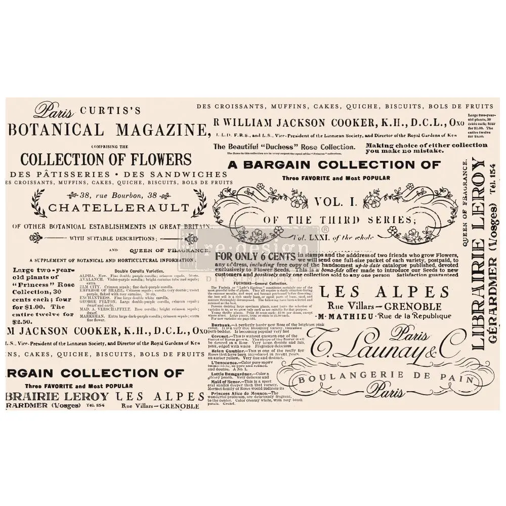 Redesign With Prima Decoupage Decor Tissue Paper Sheets - Floral Text, Tear Resistant, 19"x30", Brighter Finish, Furniture & Collage Décor Supplies for DIY Scrapbooking & Stamping