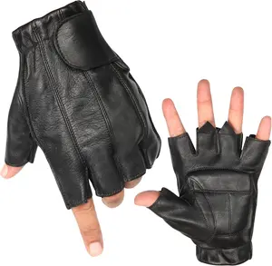 Men's Deerskin Leather Motorcycle Fingerless Gloves MC60303