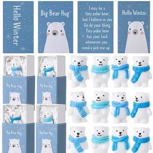 Mini Resin Figures Gift Boxes 12/24/36/72/100 Sets Polar Bears with Positive Container Inspirational Emotional Support Gifts for Students Coworker Employee Friends for Winter New Year Party Favor Office Desk Decor Exchange Ideas