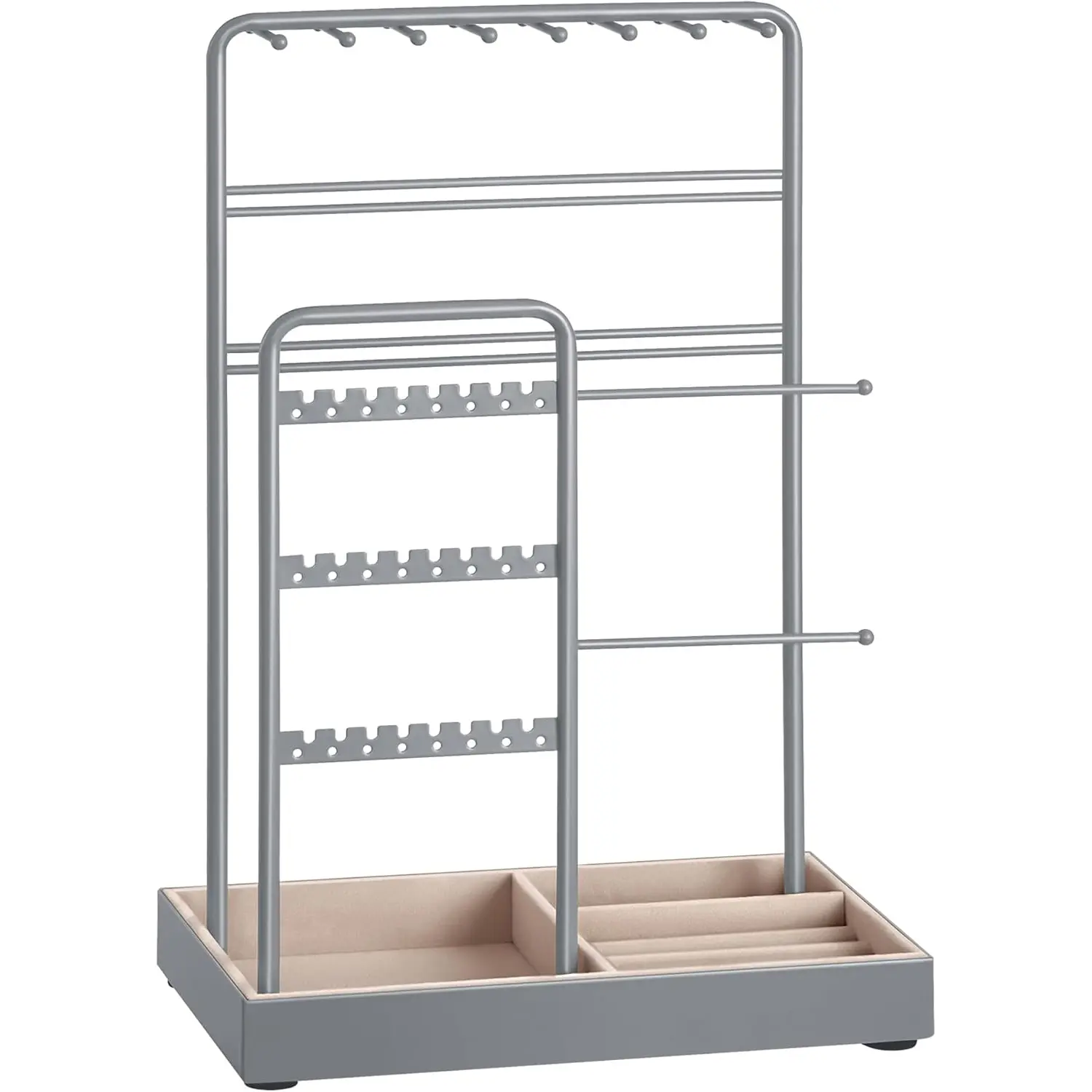 SONGMICS Jewelry Holder, Jewelry Organizer, Jewelry Display Stand with Metal Frame and Velvet Tray, Necklace Earring Bracelet Holder, for Studs, Rings, Christmas Gift, Dove Gray UJJS021G01 SONGMICS