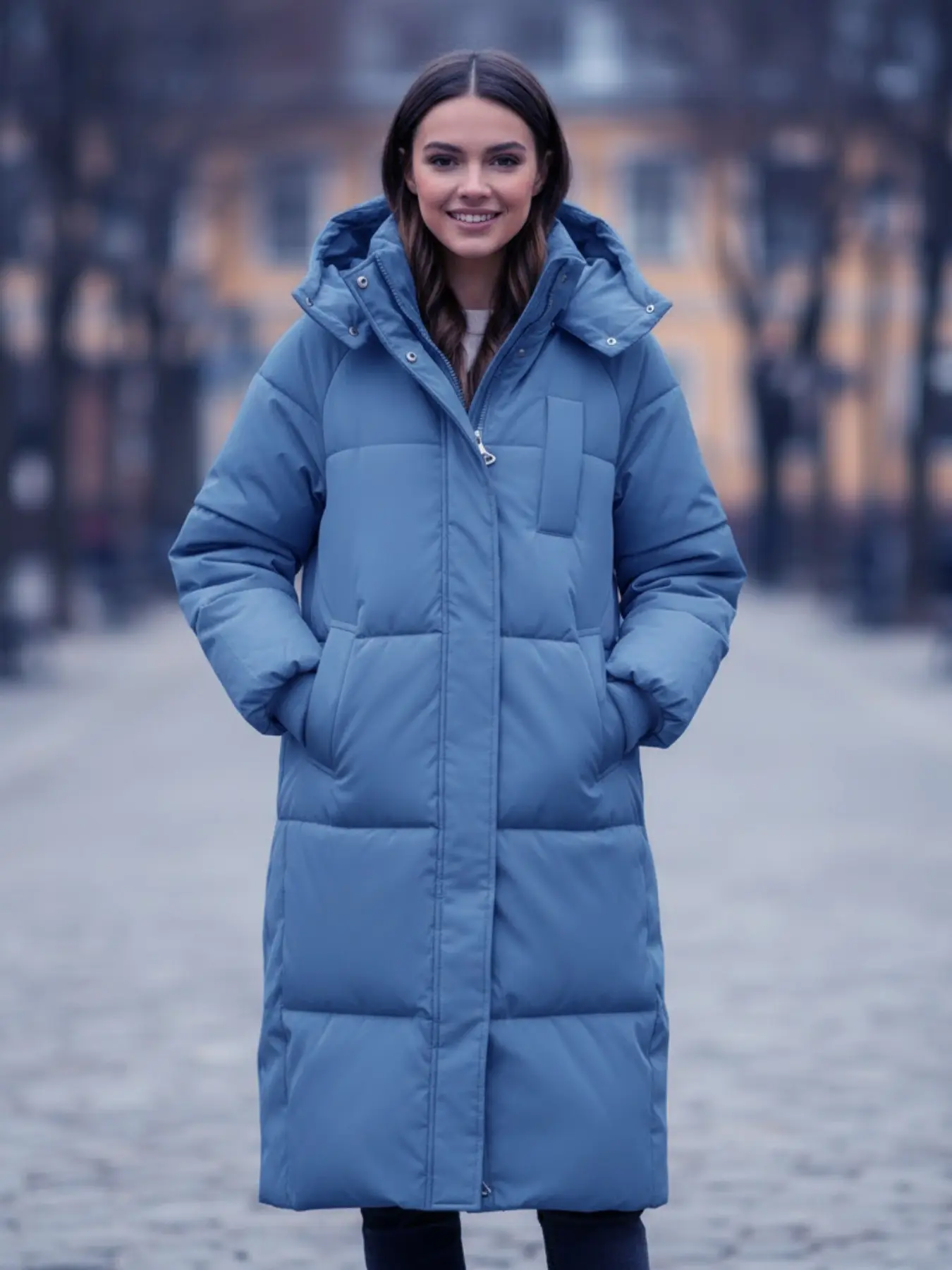 Women's Solid Button Front Pocket Zipper Drop Shoulder Midi Winter Coat, Casual Long Puffer Coat For Fall & Winter, Women's Clothing For Daily Wear