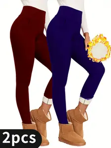 2 Pcs Autumn And Winter Plush Warm High Waist Slimming Women's Casual Sports Long Pants, Comfortable And Soft