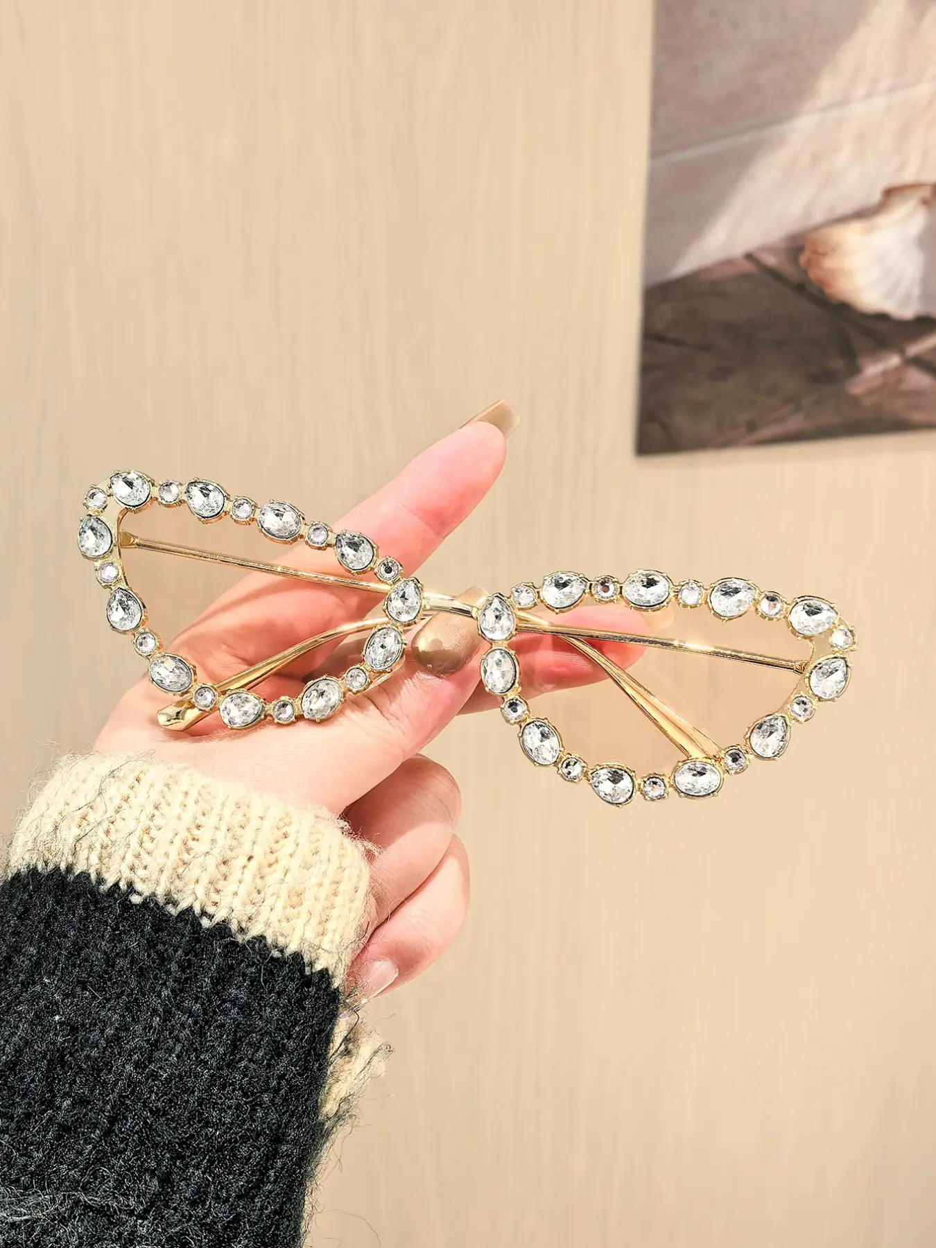Women's Cat Eye Metal Frame Glasses, Rhinestone Decor, Elegant Sweet Princess Style, Slimming Effect, Daily Commute, Fashion Photography