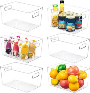 Clear Pantry Storage Organizer Bins, 6 Pack Plastic Storage Containers with Handle for Kitchen,Refrigerator, Freezer,Cabinet,Closet,Bathroom Under Sink Organization