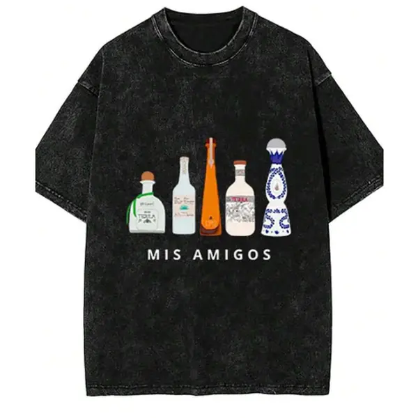 180gMis Amigos T-Shirt Tequila T-Shirt Tequila Fun T-Shirt 334817 Vintage Washed And Distressed Batik Thickened Fun Men's Short Sleeve Printed T-Shirt PRDaily Outfits For Men And Women, 100% Cotton, Graphic T-Shirts