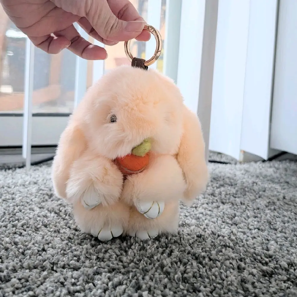 Keychain Big Rabbit Carrot to Your Purse Bag Adorable Plush Bunny Accessory Cartoon Characters with Orange Carrot 7.5 Inches Tall 3 Inches Wide