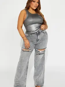 Remi Ripped Stretch Baggy Jeans - Grey