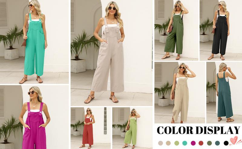 Mundoven Women's Casual Loose Overalls Jumpsuits One Piece Sleeveless Wide Leg Long Pant Rompers With Pockets