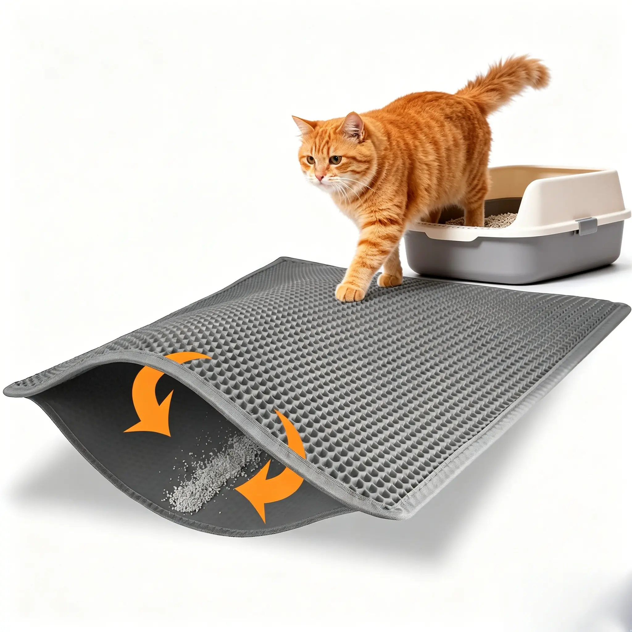EVA Waterproof Cat Litter Mat - Double-Layer Honeycomb, Slip-Resistant, Lightweight, Easy Cleanup, Durable, Flexible Universal Trap for Floors & Litter Trays (Sizes: 24×18in, 30×22in, 36×24in), Traps Litter, Protects Floors