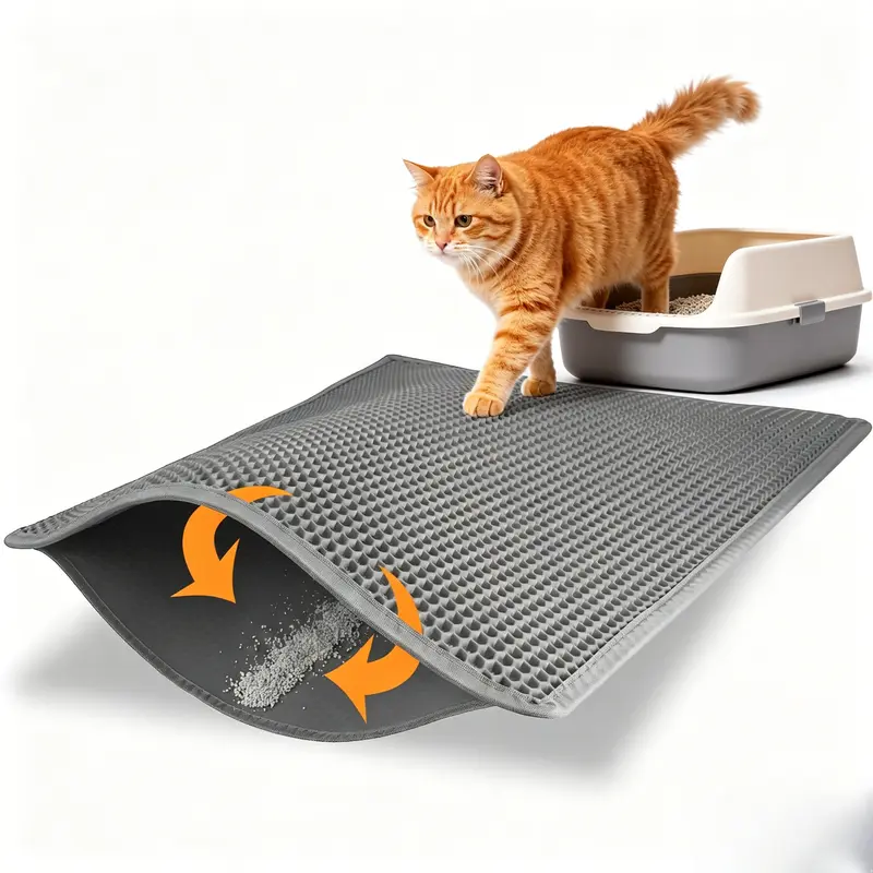 EVA Waterproof Cat Litter Mat - Double-Layer Honeycomb, Slip-Resistant, Lightweight, Easy-Cleanup, Durable, Flexible All Litter Types Trap (60×45cm, 75×55cm, 90×60cm/24×18in, 30×22in, 36×24in) for Floors & Trays, Protects Floors