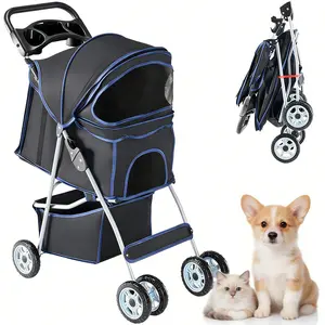 Pet Stroller for Dogs and Cats, Foldable Lightweight Pet Stroller for Small and Medium Pets, Smooth Wheels with Safety Locks, Breathable Mesh Canopy for Outdoor Walking Travel