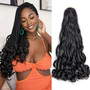 FEILIMEI French Curl Braiding Hair 22 Inch 8 Packs Burgundy Curly Pre Stretched Bouncy Crochet Hair 75g/Pack Loose Wavy Synthetic Extensions for Black Women