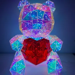 Unisex Galaxy LED Bear with Heart- SMALL – Glowing Gift for Valentine's Day, Christmas, Birthdays, Weddings, Anniversaries or any occasion. USB-Powered Teddy Bear Lamp, Aesthetic Room Decor