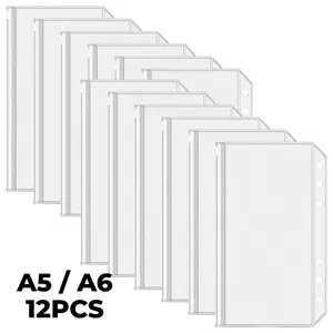 12 Transparent PVC Zipper Pouches Set for Binders, A5/a6 Size 6-Hole, Office/school Supplies, Office Stationery Supplies, Office Accessories, Savings Plan, Money Saving Tips