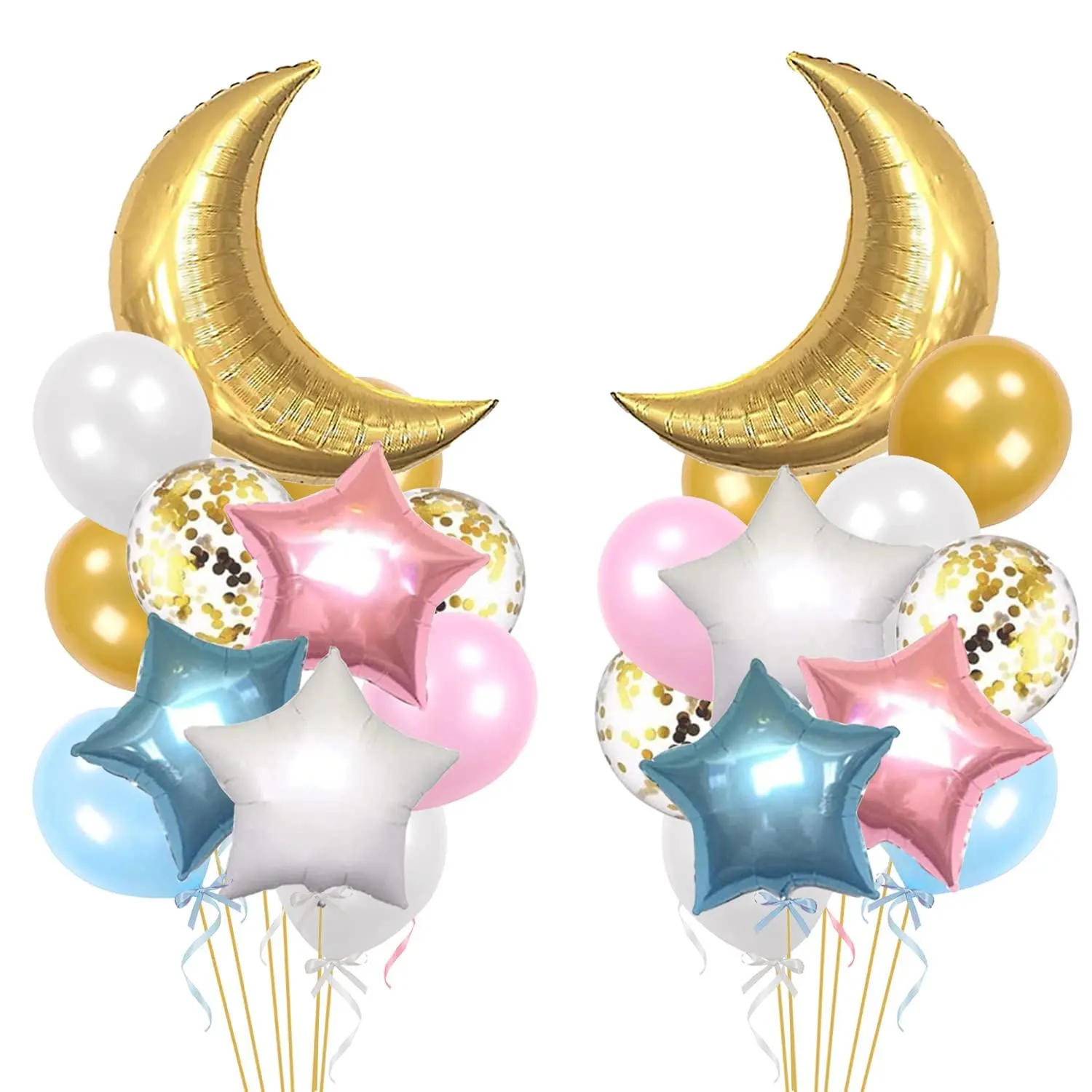 34 Pcs Twinkle Little Star Baby Shower Birthday Party Decoration,Moon And Star Mylar Balloons For Gender Reveal Party,Blue Pink White Gold Confetti Latex Balloons