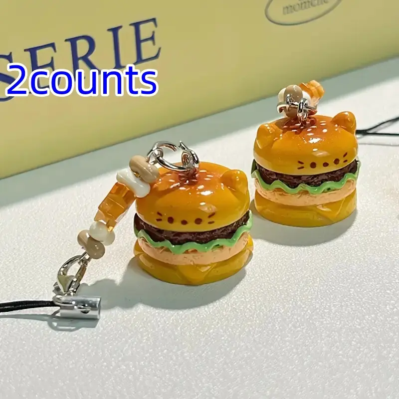 Cute Cartoon Cat Dog Burger Pendant Keychain, 3D Food Toy Charm for Phone Strap, Student Accessory, Adorable Animal Design, Trendy Cute Keychain, Key Charms, Keychain Accessories