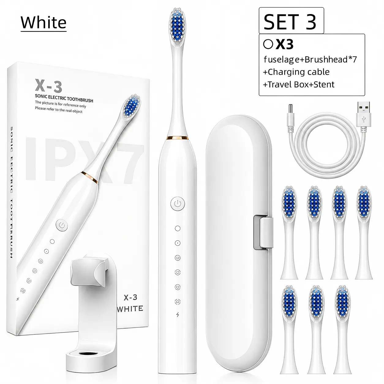 Rechargeable Sonic Electric Toothbrush, 6 Modes USB Toothbrush for Adults with 7 Replacement Brush Heads, Portable Travel Case