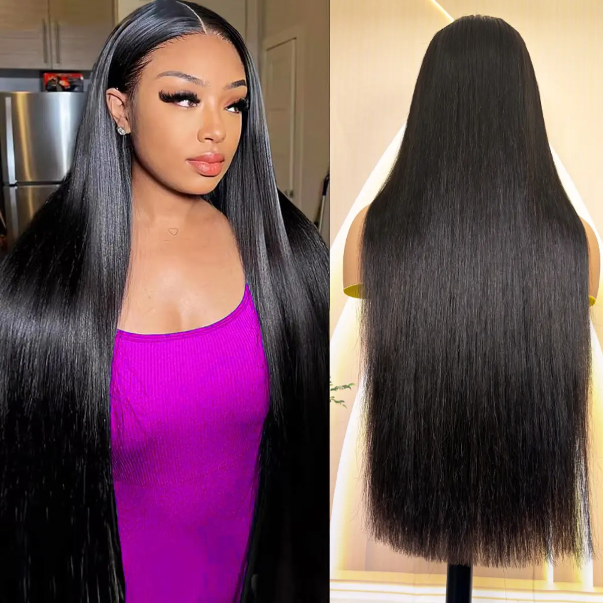 Hersmile Raw Vietnamese Hair Wigs 100% HD lace Bone Straight Lace Frontal Wigs Human Hair 200% Density Super Double Drawn 13X4 Lace Pre Plucked Bleached Knots Lace Frontal Wigs Straight Human Hair for Women SDD Wigs Human Hair Straight