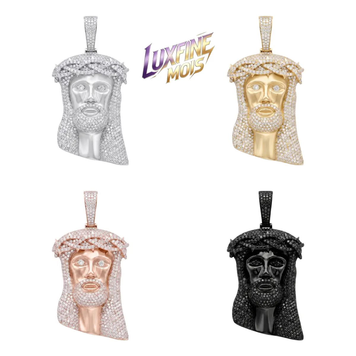 ④LUXFINE MOIS Iced Out Moissanite Jesus Piece Pendant, 14K Gold/Rose Gold/White Gold/Black Plated Metal Full Paved Hip Hop Necklace Pendant, Pass Diamond Tester for Men Women