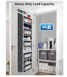 Heavy-duty 5-tier over-door storage organizer, 16.54 × 10.63 × 1.97 inches black and gray mesh hanging caddy for household miscellaneous storage