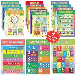 16 Educational Posters for Classroom & Kindergarten - Laminated PreK Learning Charts - ABC Alphabet, Shapes, Colors, Weather, Days of the Week - 11x16.5 Inches - Double Layered Waterproof - Perfect for Early Education