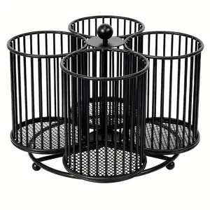 1 pc 360 degree rotating kitchen utensil storage box with four compartment four grids utensil rack, countertop storage rack, suitable for shovels, knives, spoons, and forks, perfect for parties