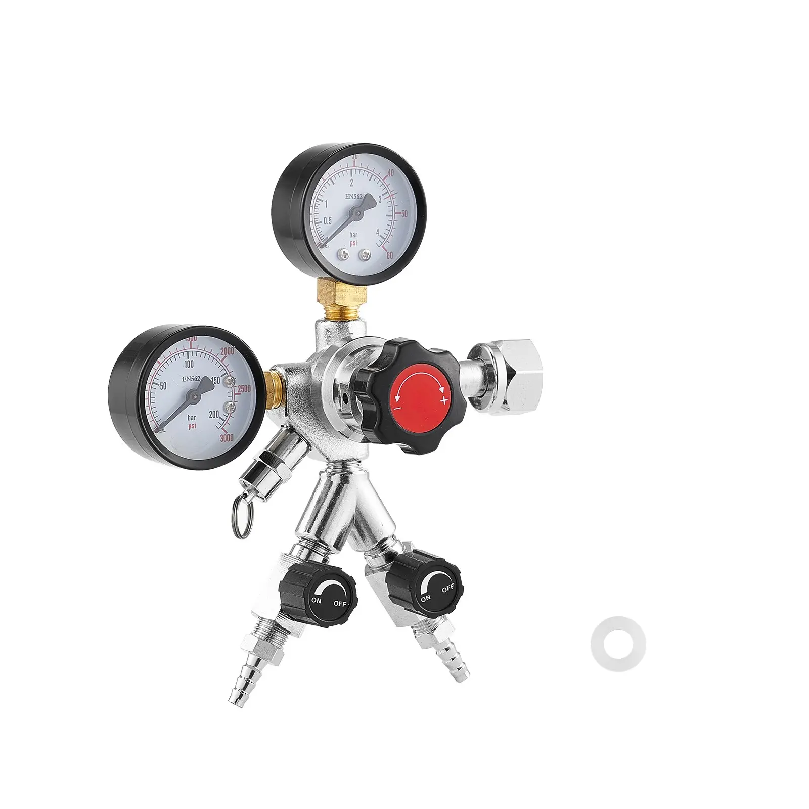 VEVOR CO2 Regulator, Dual-Gauge Dual-Valve Beer Keg Regulator, 0-60 PSI Adjustable Pressure, Heavy-Duty CO2 Tank Gas Regulator with 2 Check Valves, for Draft Beer Homebrewing, Fits CGA320 Interface