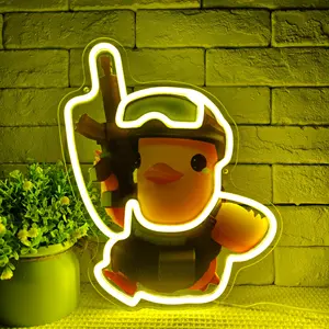 Escape From Duckov Duck Soldier Neon Sign USB Powered Stand Up Neon Light for Gaming Room Desk Decor, Funny Tactical Duck LED Wall Decor for Bedroom Streamer Setup