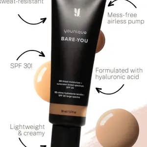 Younique Bare You BB tinted moisturizer Hydrating Lightweight Makeup Balm Blend Coverage Blemish Color Spf 30 Flawless Dewy luxury cosmetic