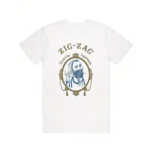 Men's Retro Classic T-Shirt - Vintage Zig-Zag Cartoon Graphic, Regular Fit Round Neck, Machine Washable Summer Casual Tee for Adults, Vintage Tshirt, Nostalgic Design, Nontransparent Fabric, Ornamental Detailing