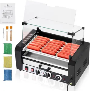 Stainless Steel Hot Dog Roller Grill Machine - 7 Rollers, 18 Capacity, 1350W, Dual Temp Control, Glass Cover, Timer, Drip Tray, Bun Warmer for Grill Cooking at Home, Parties, Grill Cooking Stainless