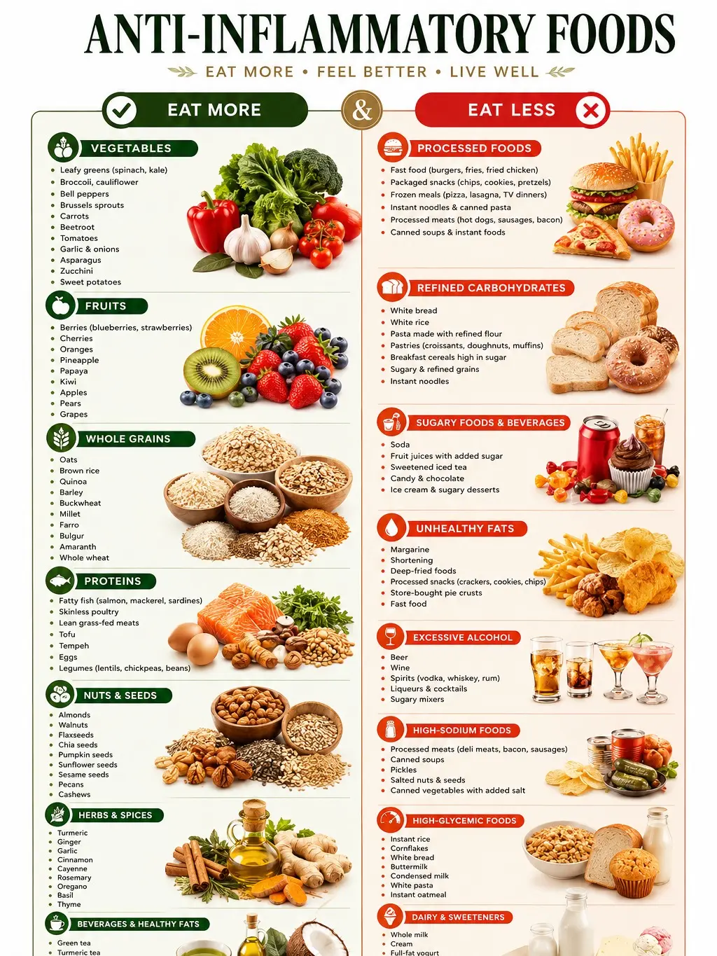 Anti Inflammatory Foods Poster Healthy Eating Guide Nutrition Chart Canvas Wall Art Anti Inflammation Diet Food List Educational Kitchen Decor Wellness Print Fruits Vegetables Whole Grains Herbs Healthy Lifestyle Doctor Office Clinic Classroom Unframed