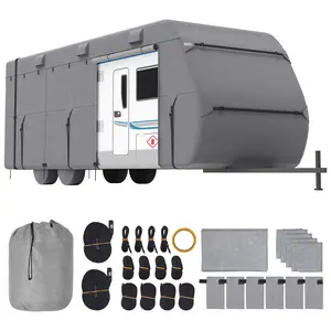 VEVOR Travel Trailer Cover,  27-30 ft RV Cover, 4-Layer Non-Woven Fabric Camper Cover, Waterproof, Windproof and Rip-Stop Class A RV Cover, with Storage Bag, Repair Patches, Straps and Tire Covers