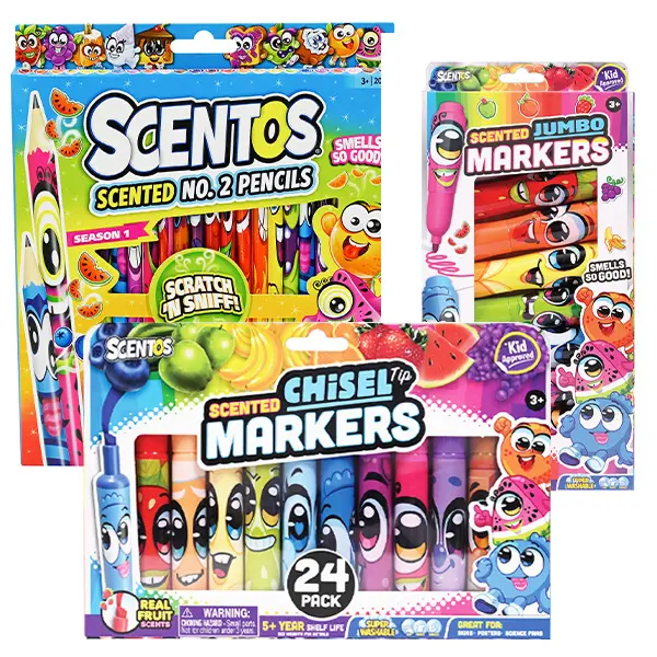 Scentos Unisex Fruity Scented Art Kit for Kids - Non-Toxic, Washable Pens & Pencils, Watercolor Pens for Homework, Educational Arts & Crafts Toy
