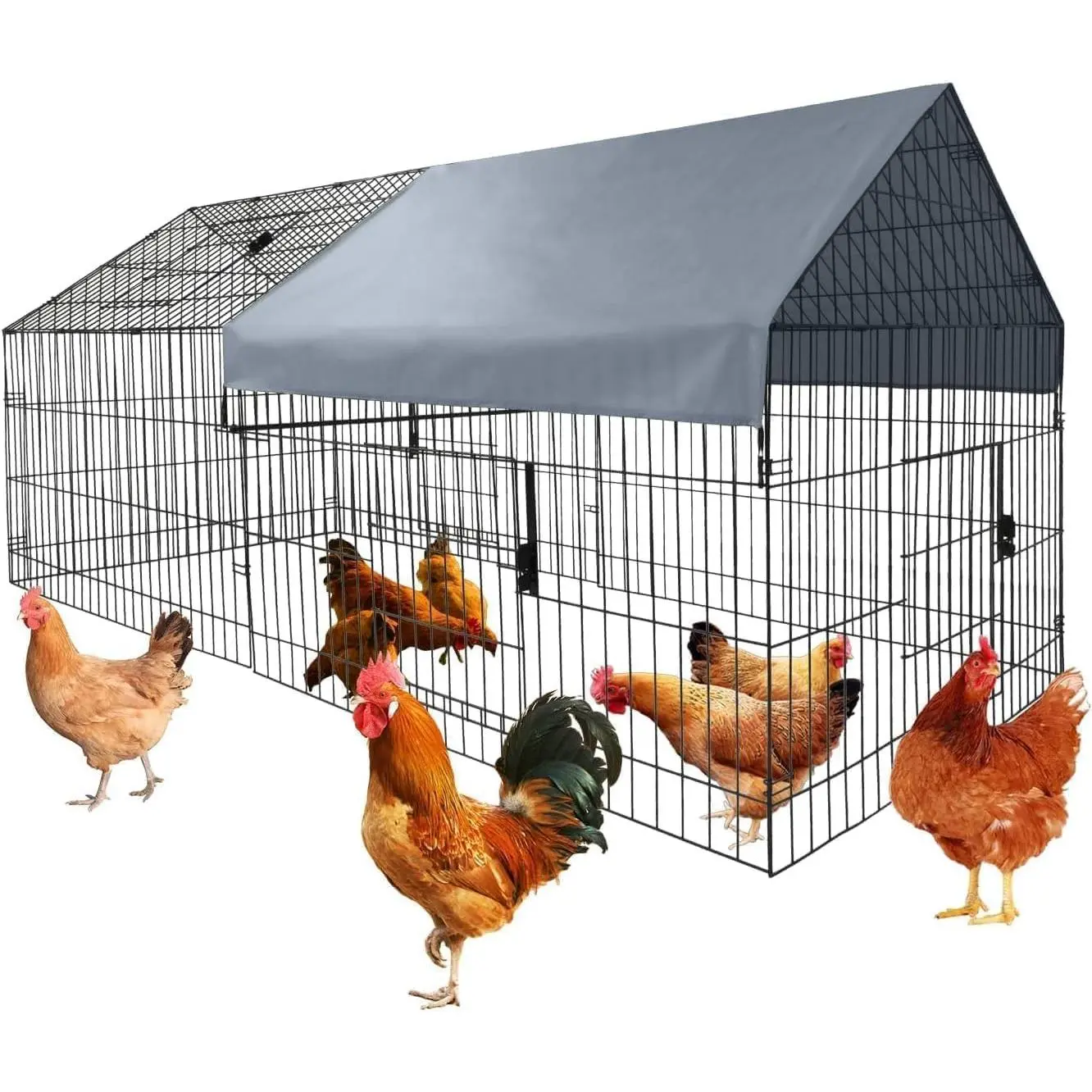 86"x40"x40" Heavy Duty Collapsible Outdoor Metal Chicken Cage Enclosure, Waterproof Cover, Secure Predator Proof Portable Large Habitat for Hens, Guinea Pigs, Rust Resistant