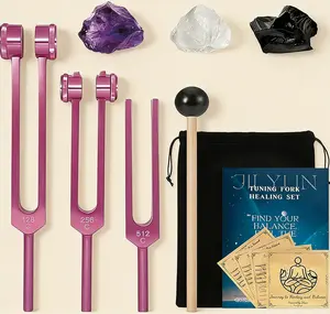 Tuning Fork Healing Set 128Hz 256Hz 512Hz with Mallet & 3 Crystals for Sound Therapy