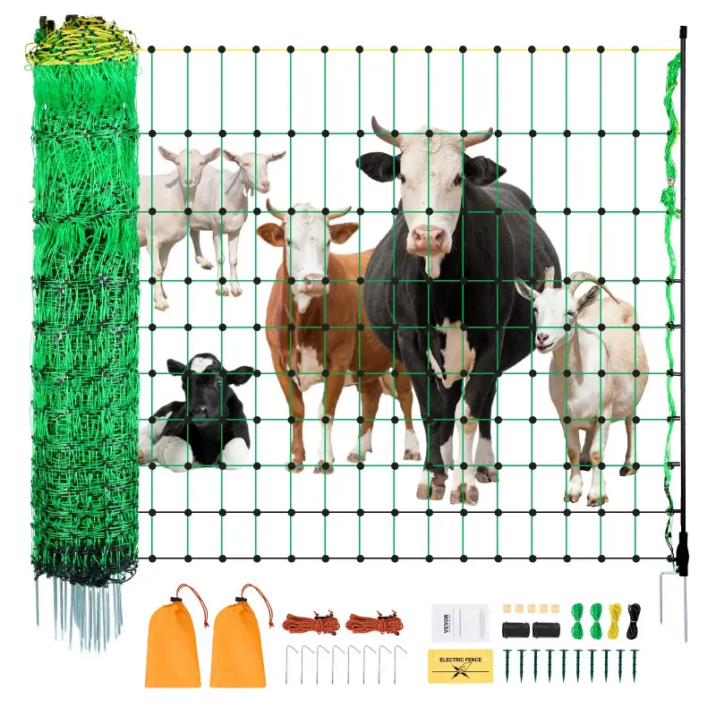 【Summerfinds】VEVOR Electric Fence Netting, 35" H x 164' L PE Animal Enclosure Mesh, Livestock Equipment with Fiberglass Posts & Double-Spiked Stakes, Portable Utility Fencing for Goats, Sheep, Used in Backyards, Farms
