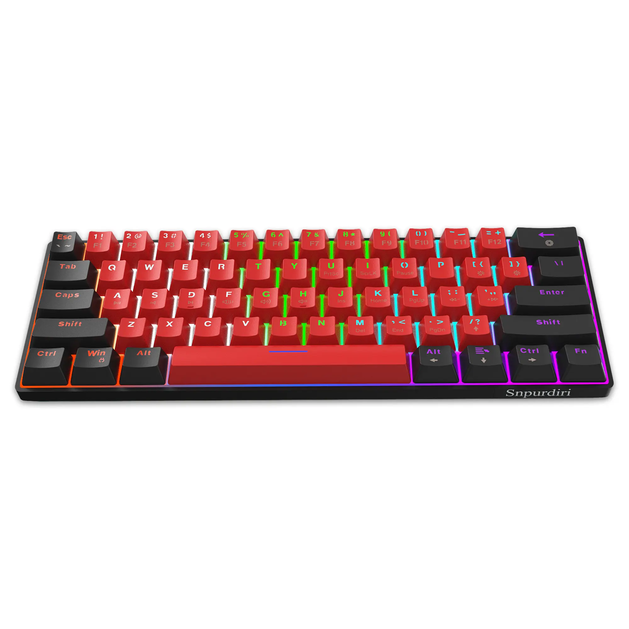 Snpurdiri 60% Wired Mechanical Keyboard, Mini Gaming Keyboard with 61 Red Switches Keys for PC, Windows XP, Win 7, Win 10 (Black-Red, Red Switches)