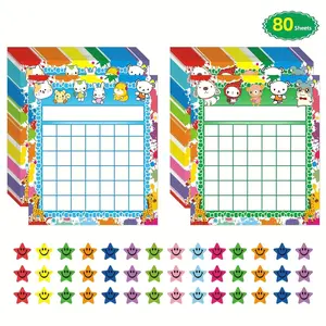 80 Classroom Performance Reward Sheets for Teachers to Record Student Behavior Reward Supplies, 2 Styles Design, 40 Sheets Each, Including 2400 Colorful Stickers, Suitable for School Classrooms, Home Use for Positive Behavior And Housework Rewards