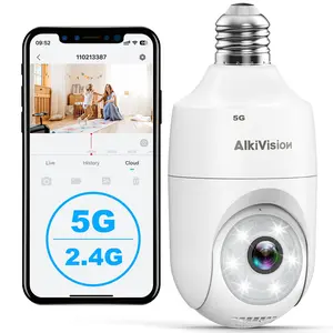 2K Light Bulb Security Camera – 5G & 2.4GHz Dual-Band, 360° Motion Tracking, Full-Color Night Vision, Siren Alarm, and 24/7 Continuous Recording