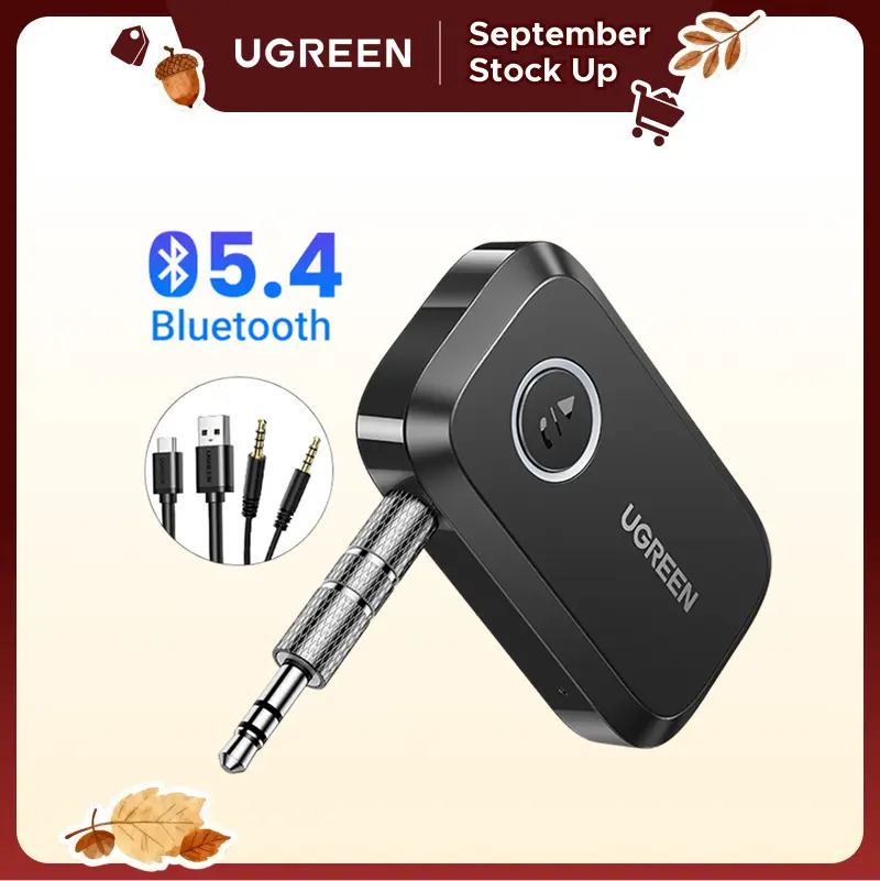 UGREEN Bluetooth 5.4 Auto Adapter - Bluetooth Transmitter, AUX Input, Hands-Free Call, Noise Cancelling, 3.5mm Audio, 15h Call+Music, 24 Months Support, Faster Charging, Car Stereo Home Speaker Accessory,tiktokshopstockup