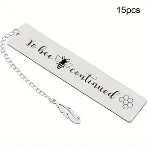 Bee & Letter Pattern Bookmark, 15pcs/set To Be Continued Metal Bookmark with Chain, Book Mark for Book Lovers, Unique Gifts for Friends & Family