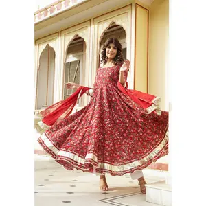 Rustic Red Hand Block Anarkali