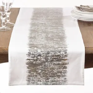 Saro Lifestyle  120 in. Metallic Banded Design Cotton Table Runner, Silver