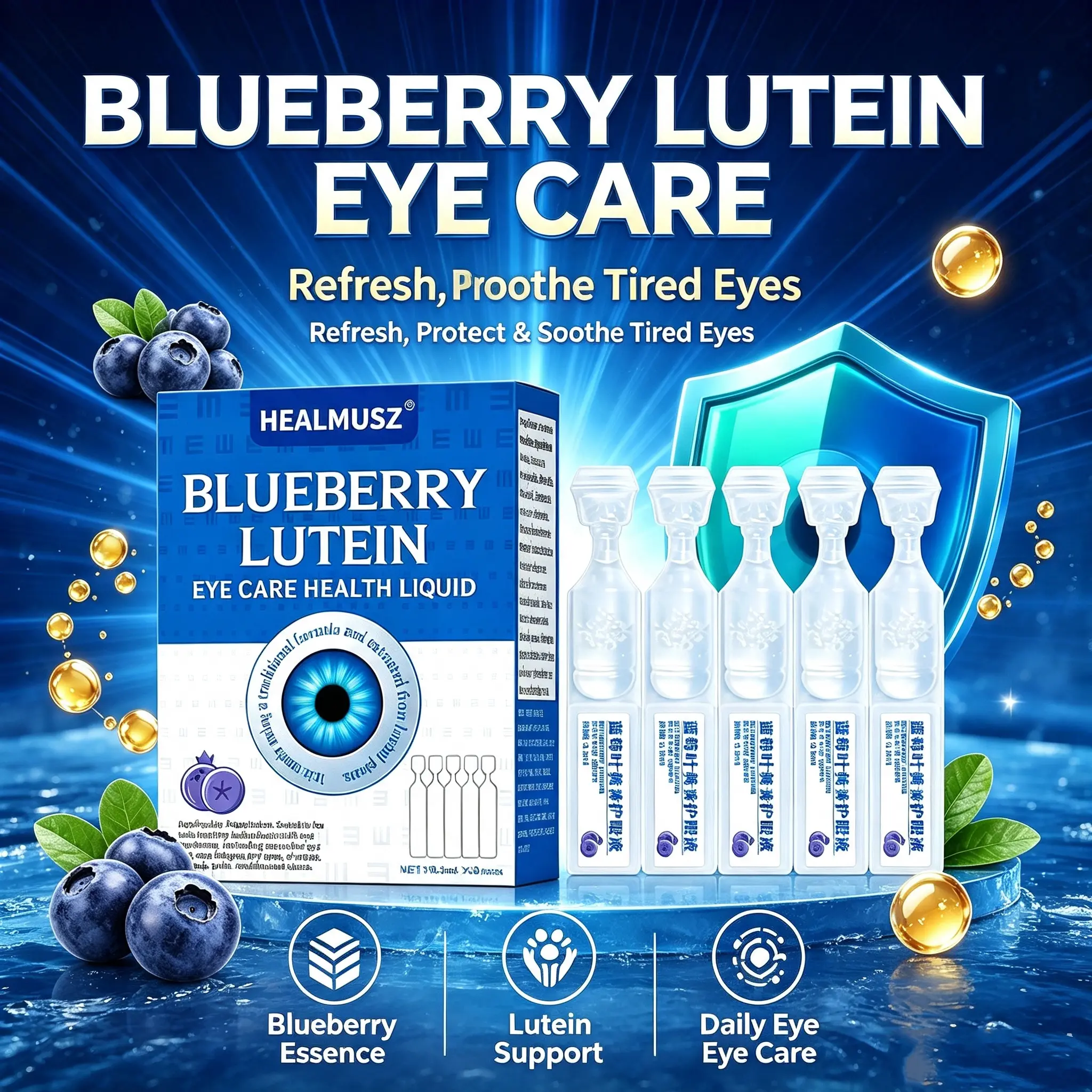 HEALMUSZ Blueberry Lutein Eye Drops | Fast Relief for Dry Eyes & Screen Fatigue