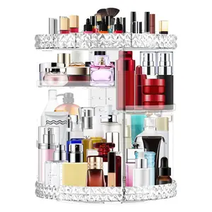 360° Rotating Makeup Organizer Trays Large Capacity Cosmetic Storage for Lipstick Brushes Jewelry Transparent Bathroom Room Decor Perfect Gift for Her Mom Wife - Boxes