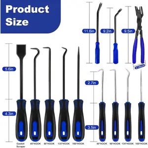 17 Piece Hook and Pick Tool Set with Scraper Car Clip Plier Fastener Remover Rivet Puller Mechanic Automotive Trim Removal Kit Gasket Telescoping Magnetic Retriever Manual Auto Tools (Blue) Automotive Trim Removal Tool Set